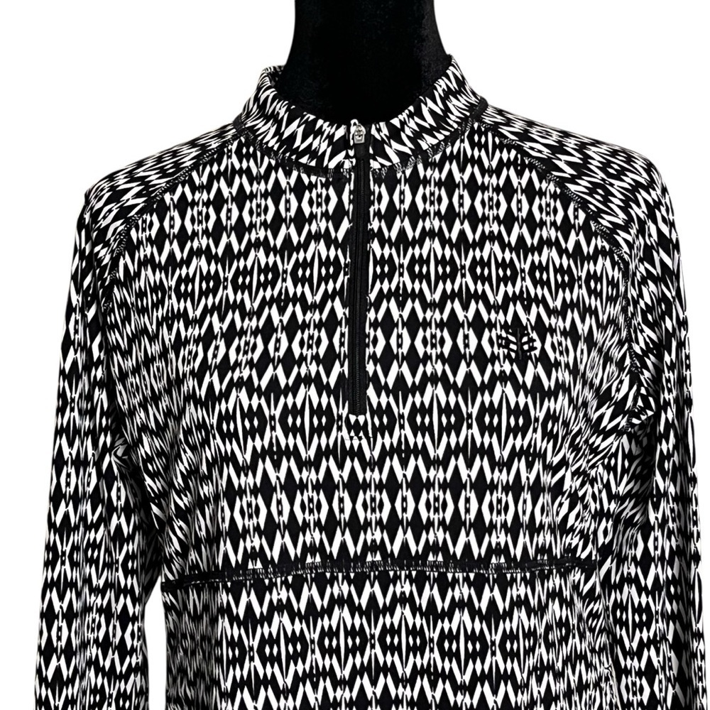 Coolibar Island Quarter Zip Swim Shirt Dress UPF 50+ – Black/White Ikat – Size S - Picture 7 of 11